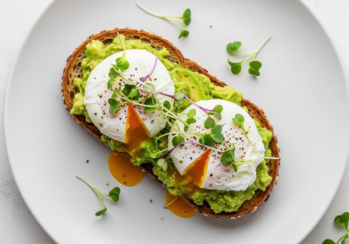 Avocado Toast with Poached Eggs and Microgreens - anti-inflammatory recipe