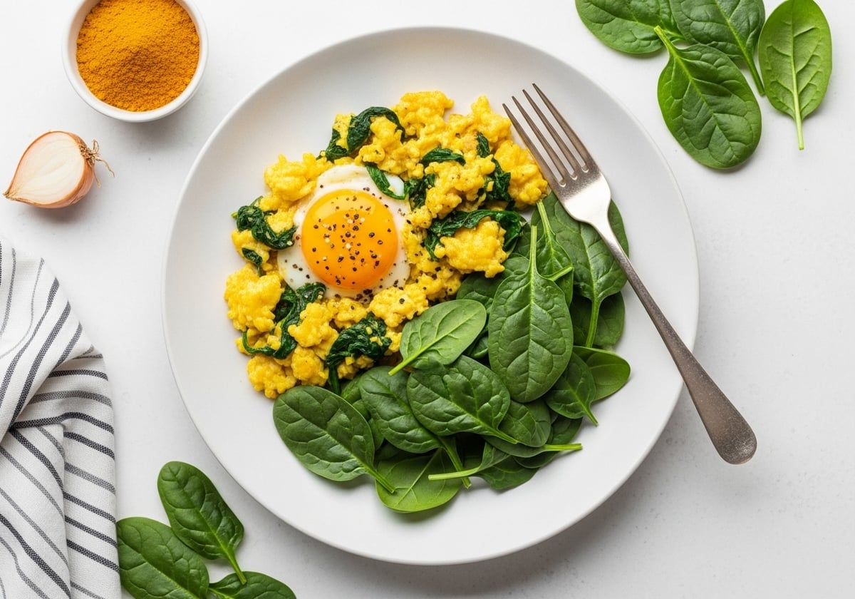 Turmeric Scrambled Eggs with Spinach - anti-inflammatory recipe